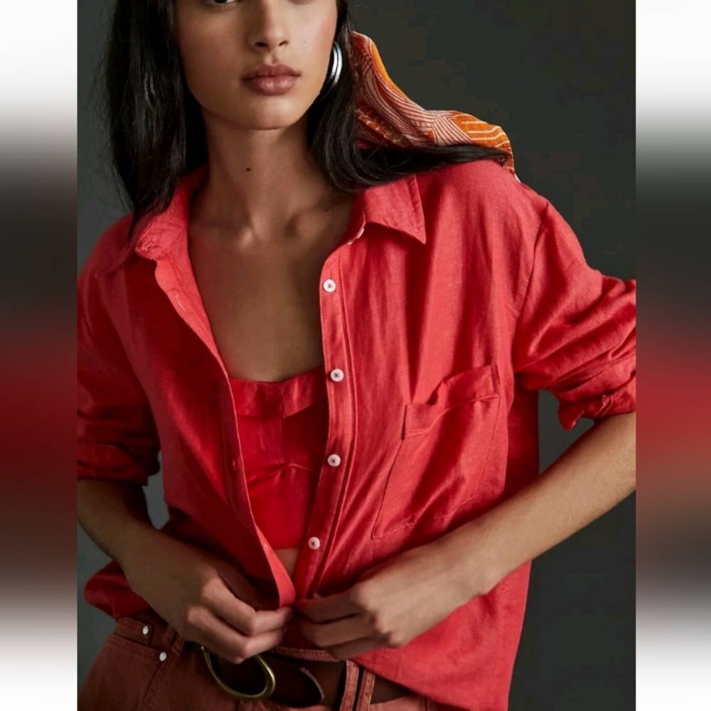 Maeve Coral Red Button-Down Shirt